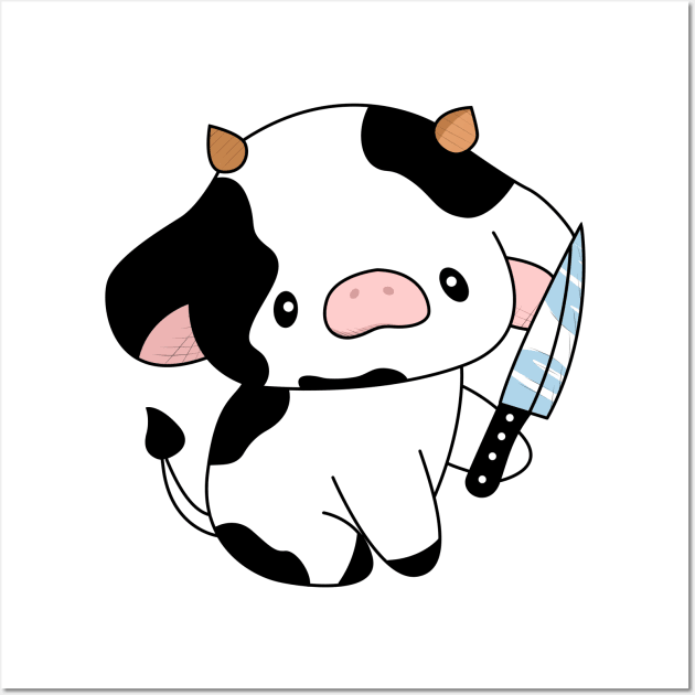 Cow with knife! Wall Art by Anime Meme's